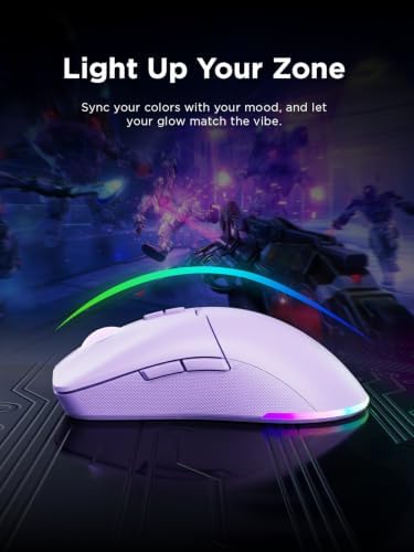Lenovo Legion M220 Wireless RGB Gaming Mouse, Tri-Mode (Bluetooth, 2.4GHz & Wired), 5000 DPI Optical Sensor, 2-Zone RGB Lighting, 100Hr Battery, 7 Buttons, USB-C Rechargeable, Aurora Purple