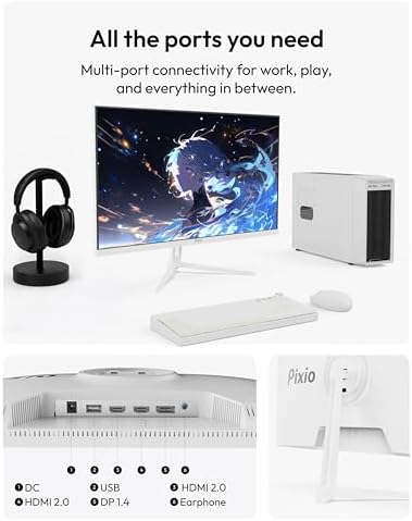 Pixio PX279 Wave White 27 inch 240Hz Refresh Rate FHD 1080p Resolution Fast IPS Panel 1ms GTG Response Time Gaming Monitor with Adaptive Sync