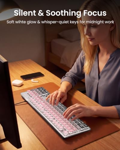Wired Keyboard with White Backlight Pudding Keycaps, Pink-Black Ombré
