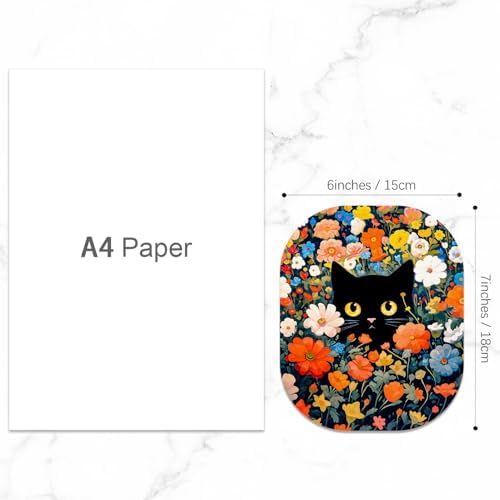 Small Mouse Pad, 6 x 7 Inch, Oval Mini Mouse Pad with Non-Slip Rubber Base for Laptop Wireless Mouse Keyboard Tray Mousepad, Cute Black Cat