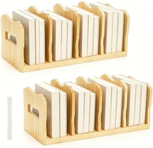 Lawei 2 Pack Wooden Mail Sorter, 4 Slot Desk File Organizer with Handles, Sturdy File Sorter Book Holder for Letter, Envelope, Purse Clutch Divider, Storage Folder Racks for Home, Office, Classroom