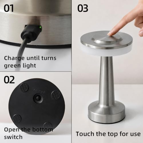 LED Portable Cordless Rechargeable Table Lamp,Silver