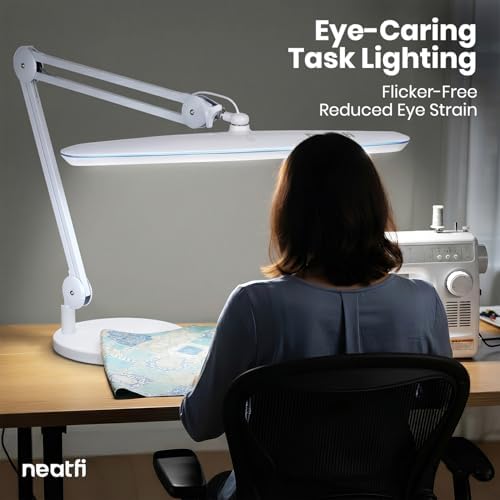 Neatfi 2200LM 24W LED Desk Lamp w/Base, Non-CCT 23-Inch Wide Head (White)