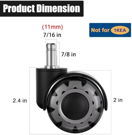 Office Chair Wheels 2" Roller Blade Rubber Chair Casters Replacement