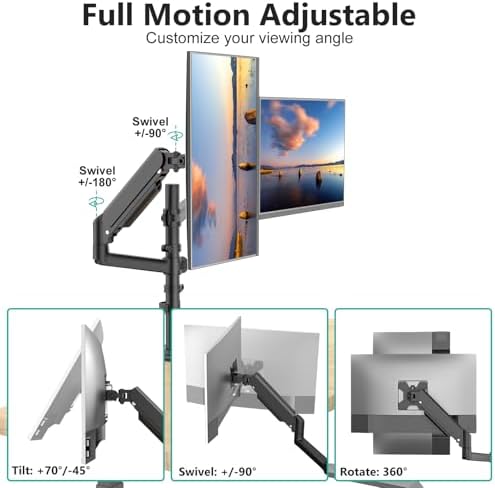 WALI Tall Dual Monitor Desk Mount for 13-33 inch Screens, 19.8 lbs per Arm