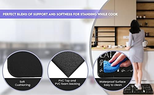 J&V TEXTILES Anti Fatigue Cushioned Comfort Mat, Ergonomically Durable, Supportive, Padded, Thick and Washable, Stain-Resistant, Kitchen, Garage, Office Standing Desk Mats (Eat Laugh Live)*