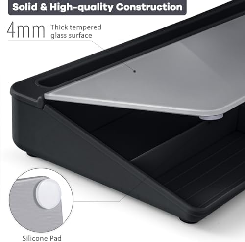 Varhomax Glass Desk Whiteboard with Storage, Desktop Organizer