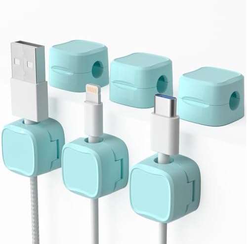 6 Pack Magnetic Cord Organizer & Cable Clips - Adjustable Under Desk Cable Management, Adhesive Wire Holder for Home, Office, Phone, Car, Wall, and Nightstand (Mint Green)