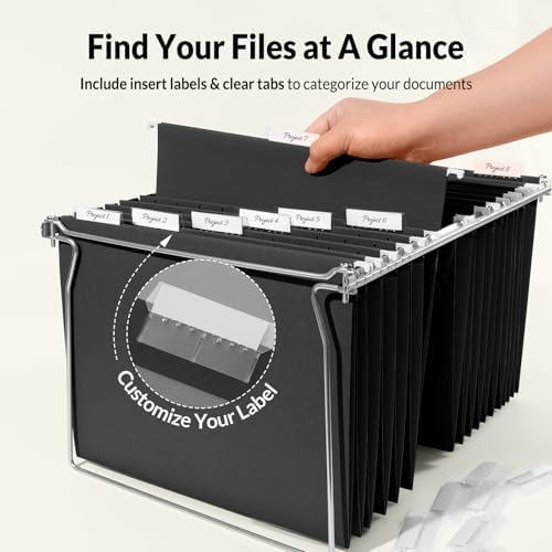 SUNEE 25 Pack Hanging File Folders, Black Folders, Hanging File Folders Letter Size with 1/5-cut Tabs, Stay Organized for Your Home and Office Bulk File and Documents