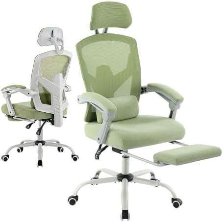 Home Office Desk Chair, Comfortable Mesh Chair with Foot Rest, Light Green