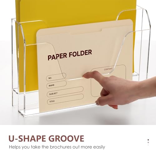 DINGHUO Wall Hanging File Organizer, Acrylic Mail Organizer wall mounted File Holder, Clear 2 Tier Folder Paper Document Magazine Rack for Desk Office School Home - 1 Pack