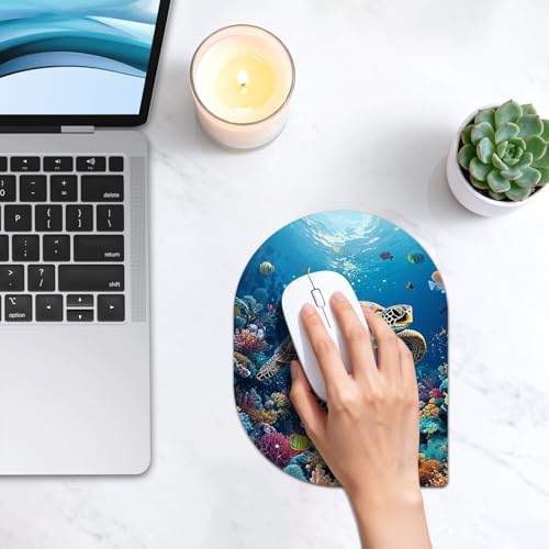 Contoured Oval Mouse Pad 6x8in Non-Slip for Laptop,Sea Turtle