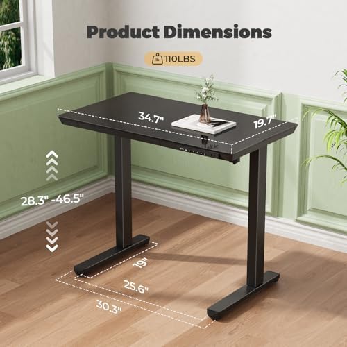 35" Electric Standing Desk with Drawer, One-Piece Glass Top