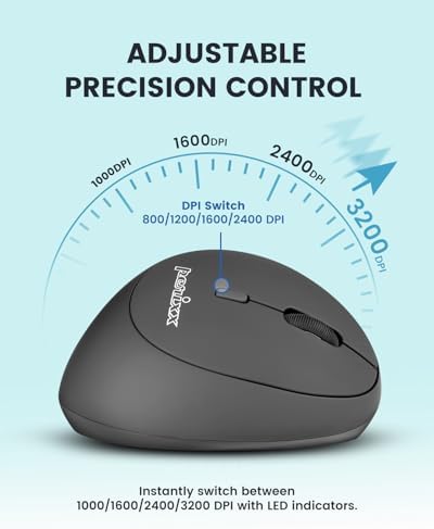 Perixx PERIMICE-719RX Wireless 2.4G Rechargeable Ergonomic Mouse - Duo Wired and Cordless Charging Feature - Wireless Charger Included - Black