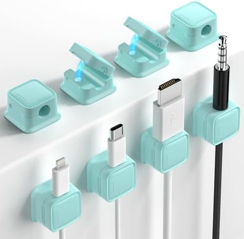 8 Pack Cord Organizer, Magnetic Cable Clips, Under Desk Management, Blue