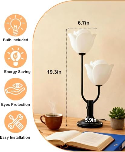 Lightdot Black Flower Table Lamp Dimmable Floral Modern Nightstand Lamp