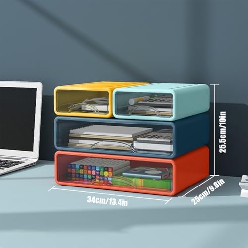 Desk Organizer with Drawers, Stackable Storage Drawers with Compartments Desktop Organization for Office Supplies, Makeup, Pencils, Tape, Erasers, Paperclips, Chargers (2S2M)