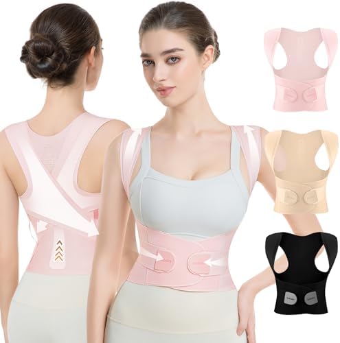 babaka Posture Corrector for Women, Invisible Lightweight Adjustable Back Brace for Upper and Lower Back Pain Relief, Hunchback, Hump, Scoliosis, Thoracic, Spine Corrector Under Clothes (Pink, Medium, Waist: 29''-35'')