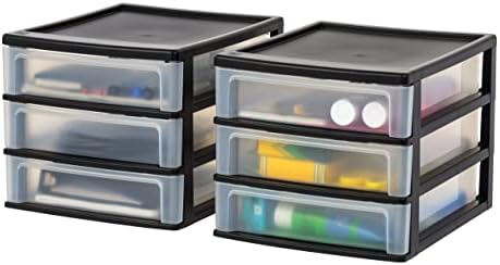IRIS USA 2-Pack, 3-Drawer Medium Plastic Stacking Desktop Organizer, Black