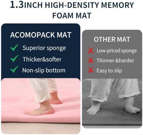 ACOMOPACK 1.3" Thick Baby Play Mat for Floor,50x50 Elasti-Foam Playpen Mat for Kids,Infants,Toddlers, Ultra Soft Crawling Mat with Non-Slip Bottom,Tummy Time,Nursery Rug,Yoga,Tatami（Pink）