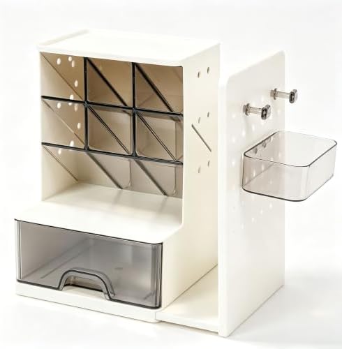 Desk Organizer with Drawer, Pen Holder with Slanted Pen Grooves White