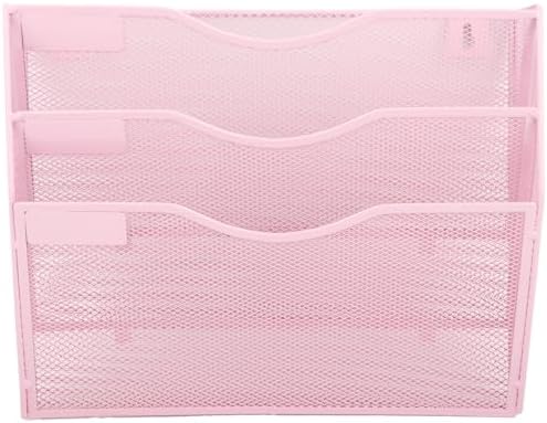 EASEPRES 3 Pocket Mesh Hanging Wall File Organizer, Wall Mounted Mail Paper Document Folder Holder, Clipboard Storage Organization Magazine Rack with Nametag Label for Office Home School, Pink