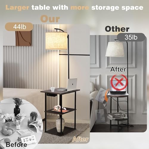 PESRAE Floor Lamp with Table, End Tables with Charging Station