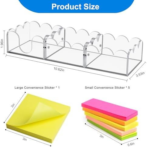 Magnetic 3-in-1 Acrylic Sticky Note Holder, 3" x 3" Post It Notes & Memo Pad Dispenser, Desk Organizer for Office, Home, School | Clear