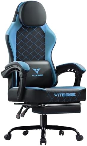 PUKAMI Gaming Chair with Footrest,Ergonomic Gamer Chair for Adults, Racing Style Reclining Computer Game Chair with Headrest and Lumbar Support (Cyan)