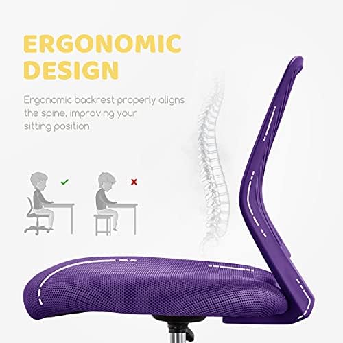 Yaheetech Small Desk Chair, Armless Adjustable Swivel Seat, Purple