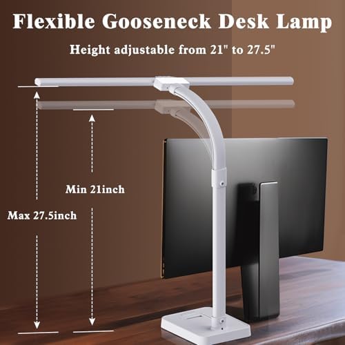 GAEFURY LED Desk Lamp for Home Office, 24W Bright Desk Lamp with Phone Holder Base - 25 Lighting Modes Eye-Caring Desk Light Adjustable Gooseneck Lamp for Workbench Drafting Reading Study-White