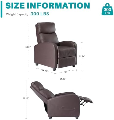 Sweetcrispy Massage Recliner Chair for Adults, Adjustable Home Theater Seating with Lumbar Support for Living Room, Modern Fabric Reclining for Small Space, Brown