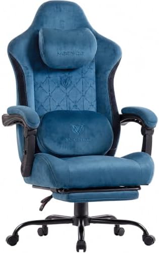 Fabric Gaming Chair with Heated Massage Lumbar Support, Pocket Spring Seat, Reclining Computer Chair with Footrest, Breathable High Back Gamer Chair, 350 lbs