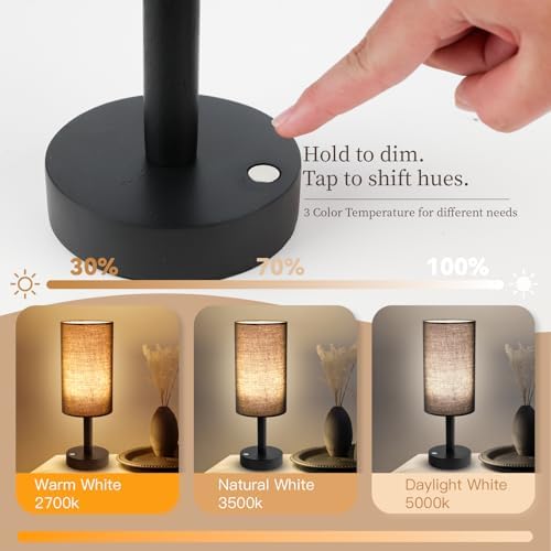LALISU Cordless Table Lamp, 3 Color Portable Battery Lamp Wood Base Touch