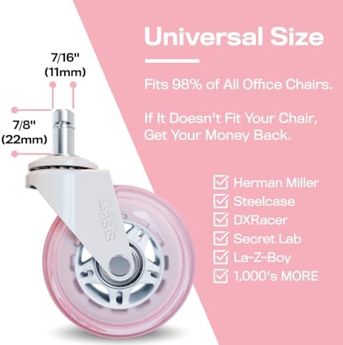 The Office Oasis Original Office Chair Wheels (As Seen On PBS), Pink