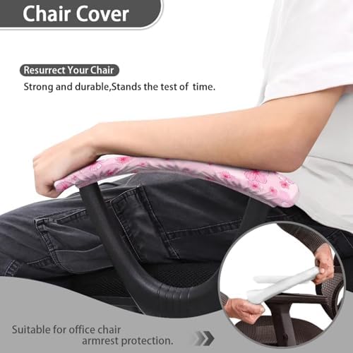 Office Chair Arm Covers Set of 2 - Cherry Blossom Printed Armrest Covers With Elastic Band, Stretchy Washable for Computer Chairs