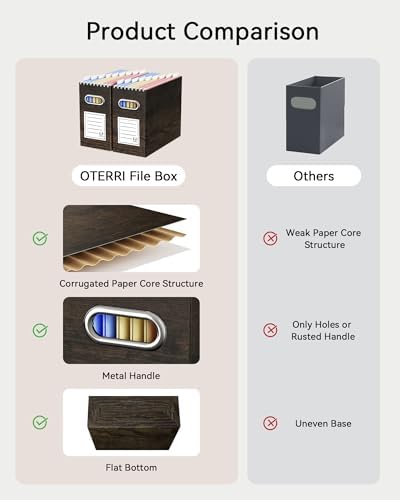Oterri Portable Collapsible Cardboard File Box with Handle for Letter-Size