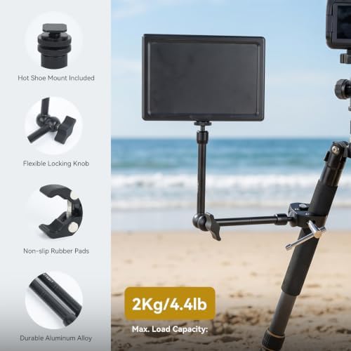UTEBIT 13'' Magic Arm Camera Mount 360° Rotation 2-Sections Foldable Tabletop Holder with C-Clamp Overhead Camera Mount with 1/4" & 3/8" Screw Hole for DSLR, Digicam, Webcam, Microphone