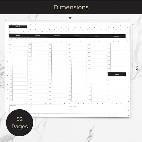BLU MONACO | Dots Weekly Notepad with Hourly Time Blocking | 52-Page Tear-Off Weekly Planner Pad with Priorities, Goals & Water Tracker | Beautiful Desk Organizer for Productivity