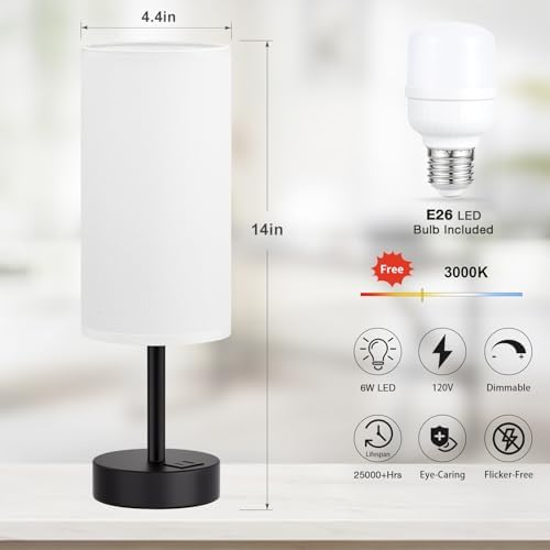 Dicoool Bedside Table Lamp for Bedroom - 3-Way Dimmable Touch Lamp, USB A+C