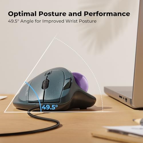 Wired Ergonomic Trackball Mouse, 34mm Thumb Control, RGB Lighting