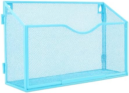 1 Tier A4 Mesh in Tray Hanging Wall File Holder Magazine Document Holder Mail Organiser Magazine Storage Rack,Durable Metal Mesh Filing Storage, Sky Blue
