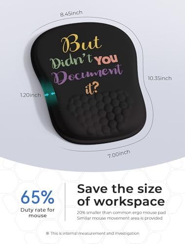 " But Didn't You Document It Funny Office Ergonomic Mouse Pad for Carpal Tunnel Pain Relief, 65% Usable Mouse Area, Memory Foam Wrist Rest for for Office, PC, Gaming