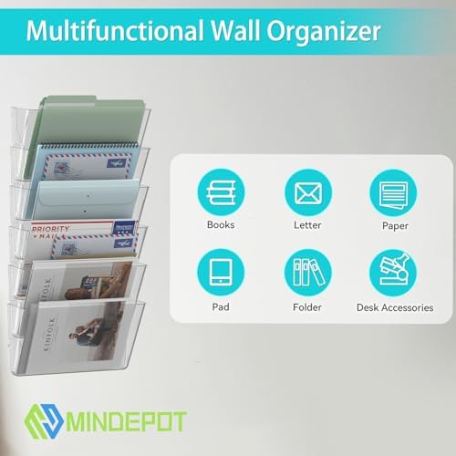 MINDEPOT 6 Pockets Acrylic Wall File Organizer Clear File Holder for Office