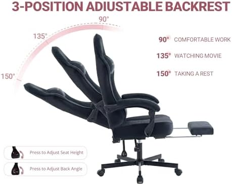 Mistpeople Gaming Chair, Ergonomic High Back Computer Chair with Footrest, Lumbar Support & Pocket Spring Cushion, Comfortable Swivel Home Office Desk Chair for Adults