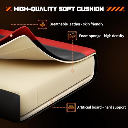 NEWBULIG Computer Gaming Desk Chair - High Back Ergonomic Lumbar Support with Footrest and Headrest, Comfy PU Leather Recliner with Linkage Armrest, Height Adjustable and 360° Swivel, Red