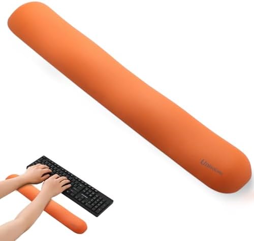 UnivoColors Design-Wave Keyboard Wrist Rest, Artificial Sheepskin+Memory Foam+Ergonomic+Anti-Slip Gel, Resilience Support During Work and Gaming,Keyboard Accessory,Tangerine