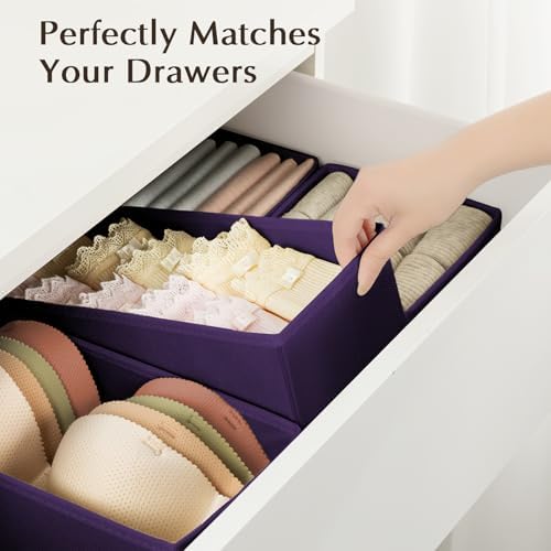 DIMJ Drawer Organizers Clothes, Set of 8 Dresser Organizer Bins, Fabric Closet Organizers and Storage, Shallow Drawer Dividers for Nursery, Clothing, Baby Clothes, Socks, Underwears, Tie (Purple)
