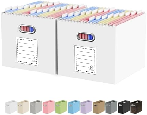 Oterri Portable Collapsible Cardboard File Box with Handle for Letter-Size