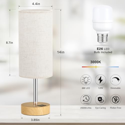 Dicoool Bedside Table Lamp for Bedroom - 3-Way Dimmable Touch Lamp, USB A+C
